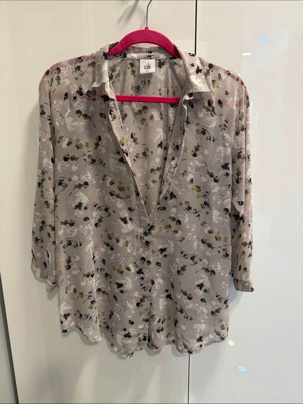 CAbi Taupe Floral Button-Down Blouse